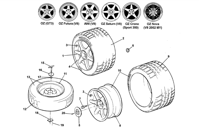 08b Rear Wheel, OZ split rim, 5 spoke, 10J x 18 ET17